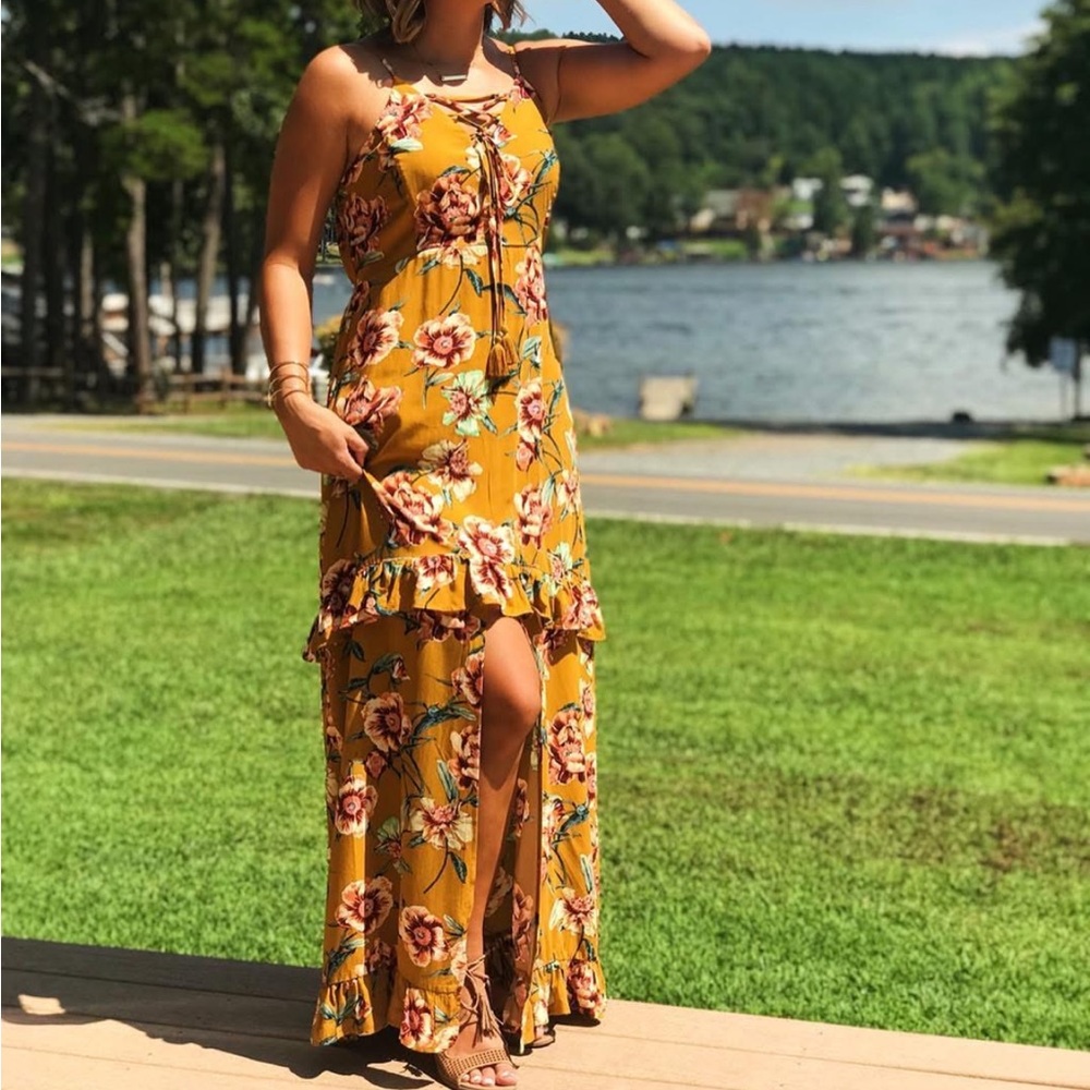 Xhilaration Mustard Floral Dress